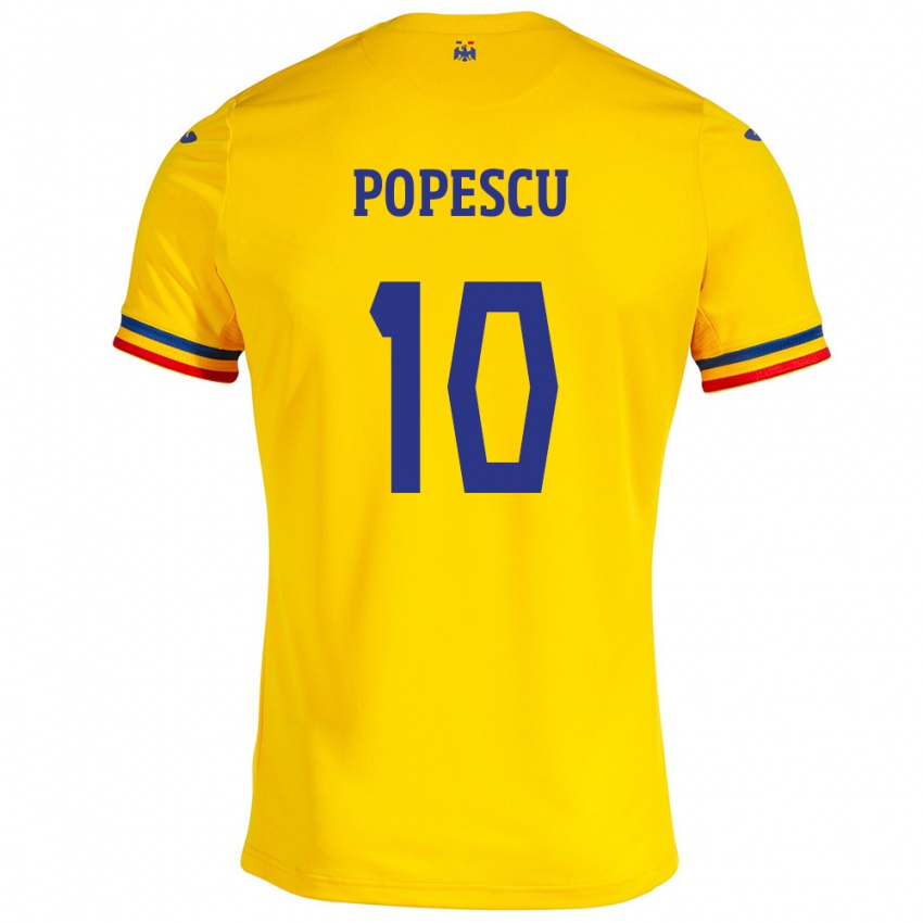 Hombre Camiseta Rumania Octavian Popescu #10 Amarillo 1ª Equipación 24-26 La Camisa Perú