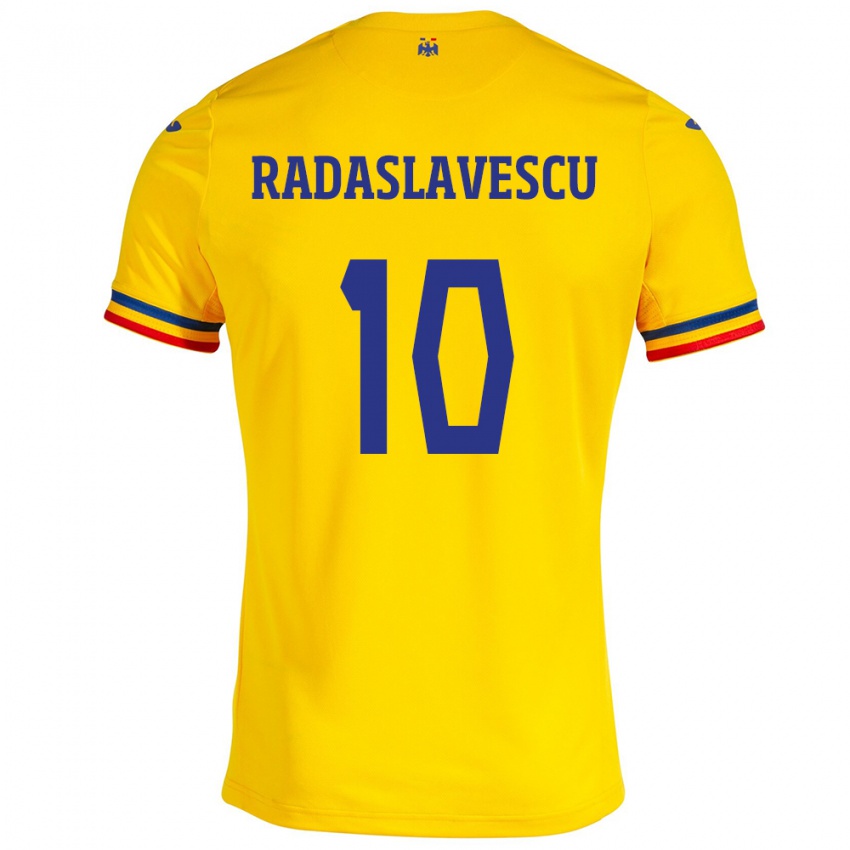 Hombre Camiseta Rumania Eduard Radaslavescu #10 Amarillo 1ª Equipación 24-26 La Camisa Perú