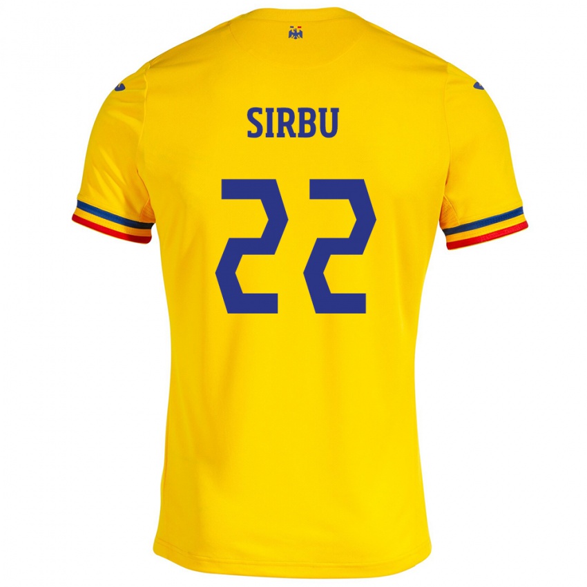 Hombre Camiseta Rumania Dan Sîrbu #22 Amarillo 1ª Equipación 24-26 La Camisa Perú