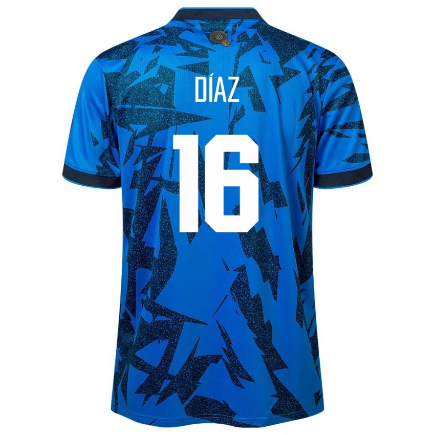 Hombre Camiseta El Salvador Wilber Díaz #16 Azul 1ª Equipación 24-26 La Camisa Perú