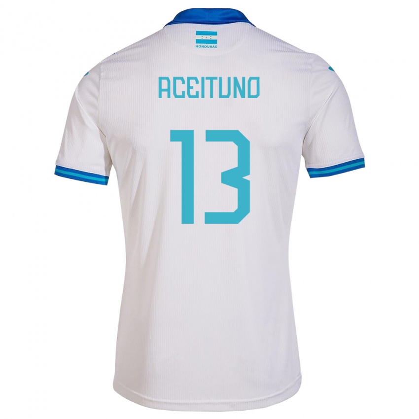 Hombre Camiseta Honduras Marco Aceituno #13 Blanco 1ª Equipación 24-26 La Camisa Perú