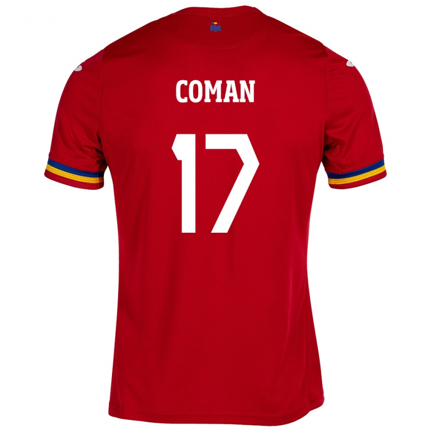 Hombre Camiseta Rumania Florinel Coman #17 Rojo 2ª Equipación 24-26 La Camisa Perú