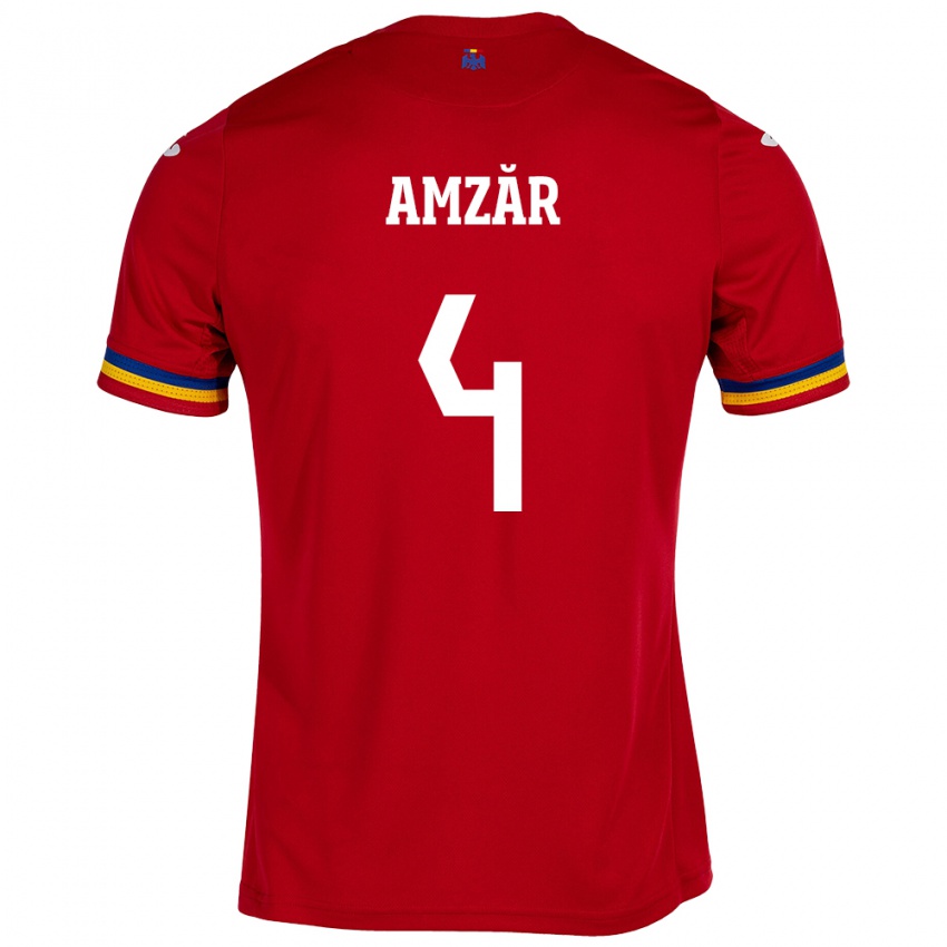 Hombre Camiseta Rumania Costin Amzăr #4 Rojo 2ª Equipación 24-26 La Camisa Perú