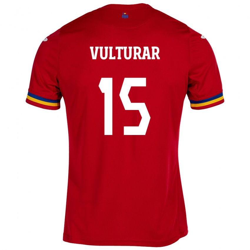 Hombre Camiseta Rumania Cătălin Vulturar #15 Rojo 2ª Equipación 24-26 La Camisa Perú