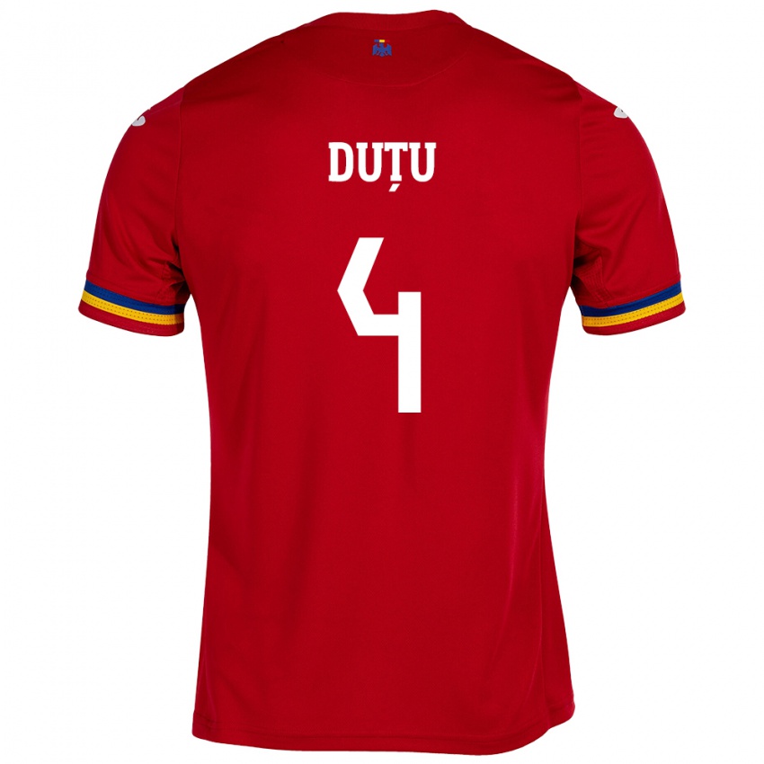 Hombre Camiseta Rumania Ștefan Duțu #4 Rojo 2ª Equipación 24-26 La Camisa Perú