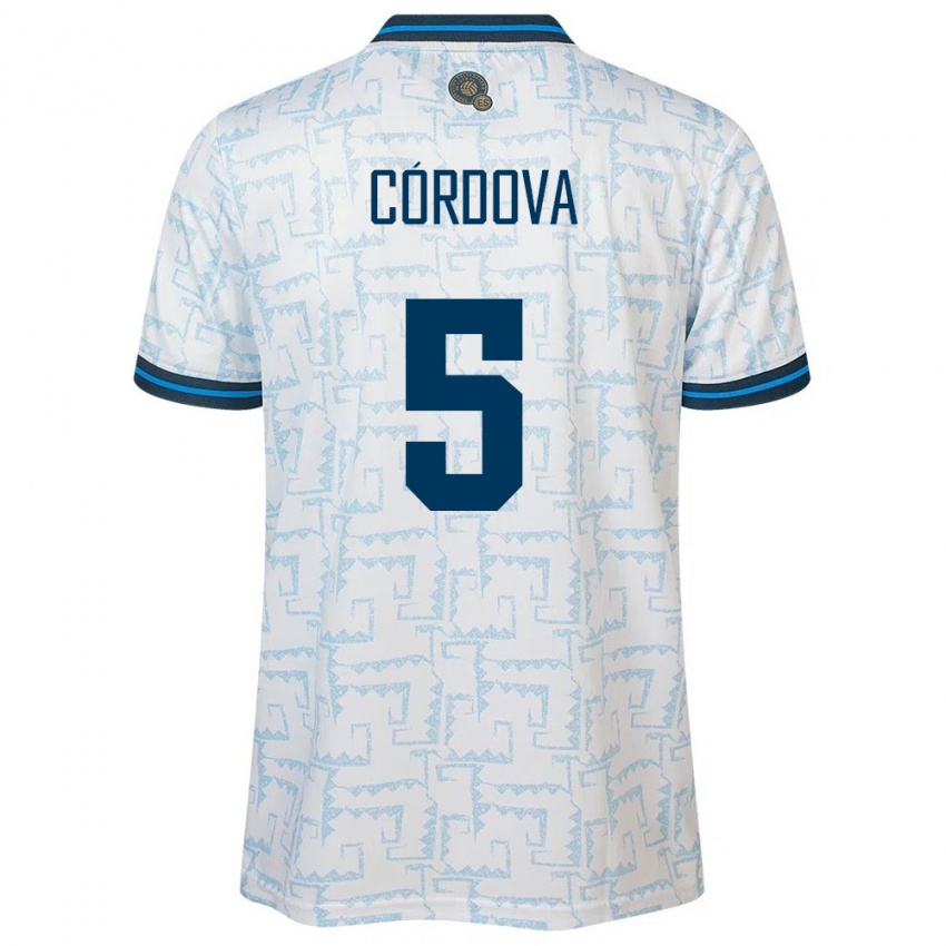 Hombre Camiseta El Salvador Edwin Córdova #5 Blanco 2ª Equipación 24-26 La Camisa Perú