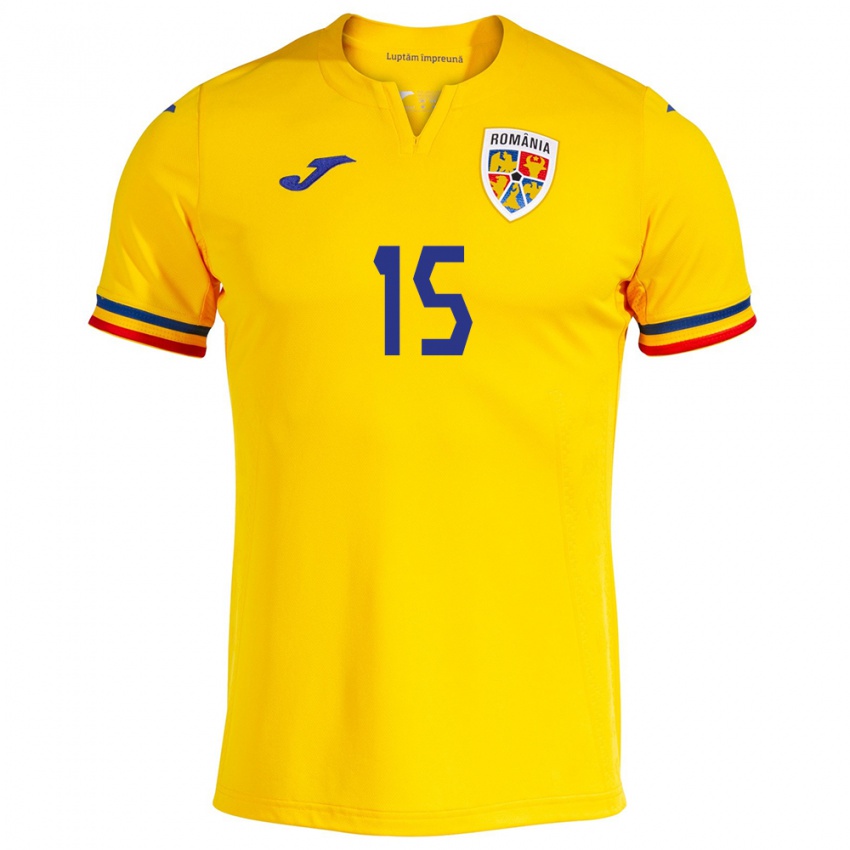 Mujer Camiseta Rumania Cătălin Vulturar #15 Amarillo 1ª Equipación 24-26 La Camisa Perú