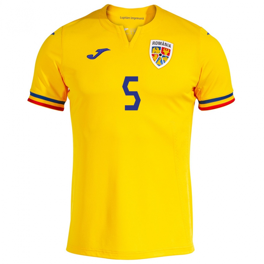 Mujer Camiseta Rumania Gabriel Dănuleasă #5 Amarillo 1ª Equipación 24-26 La Camisa Perú