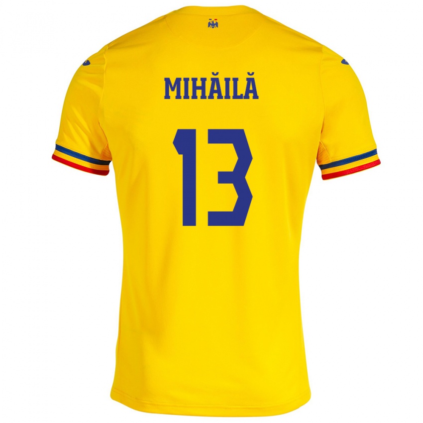 Mujer Camiseta Rumania Valentin Mihăilă #13 Amarillo 1ª Equipación 24-26 La Camisa Perú