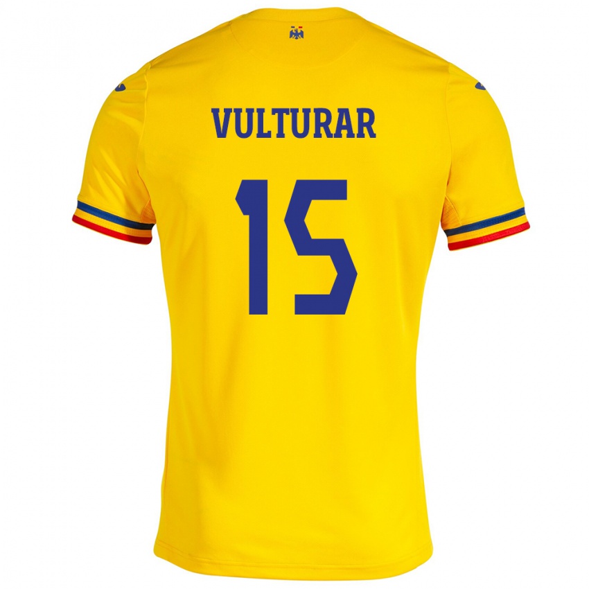 Mujer Camiseta Rumania Cătălin Vulturar #15 Amarillo 1ª Equipación 24-26 La Camisa Perú