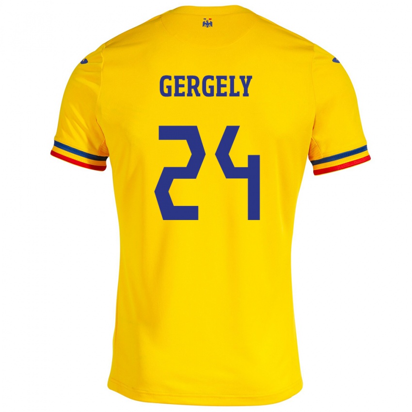 Mujer Camiseta Rumania Botond Gergely #24 Amarillo 1ª Equipación 24-26 La Camisa Perú