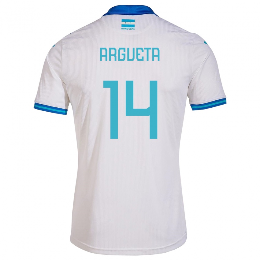 Mujer Camiseta Honduras Carlos Argueta #14 Blanco 1ª Equipación 24-26 La Camisa Perú