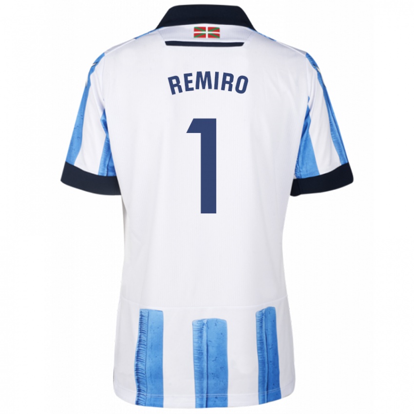 Niño Camiseta Álex Remiro #1 Azul Blanco 1ª Equipación 2023/24 La Camisa Perú