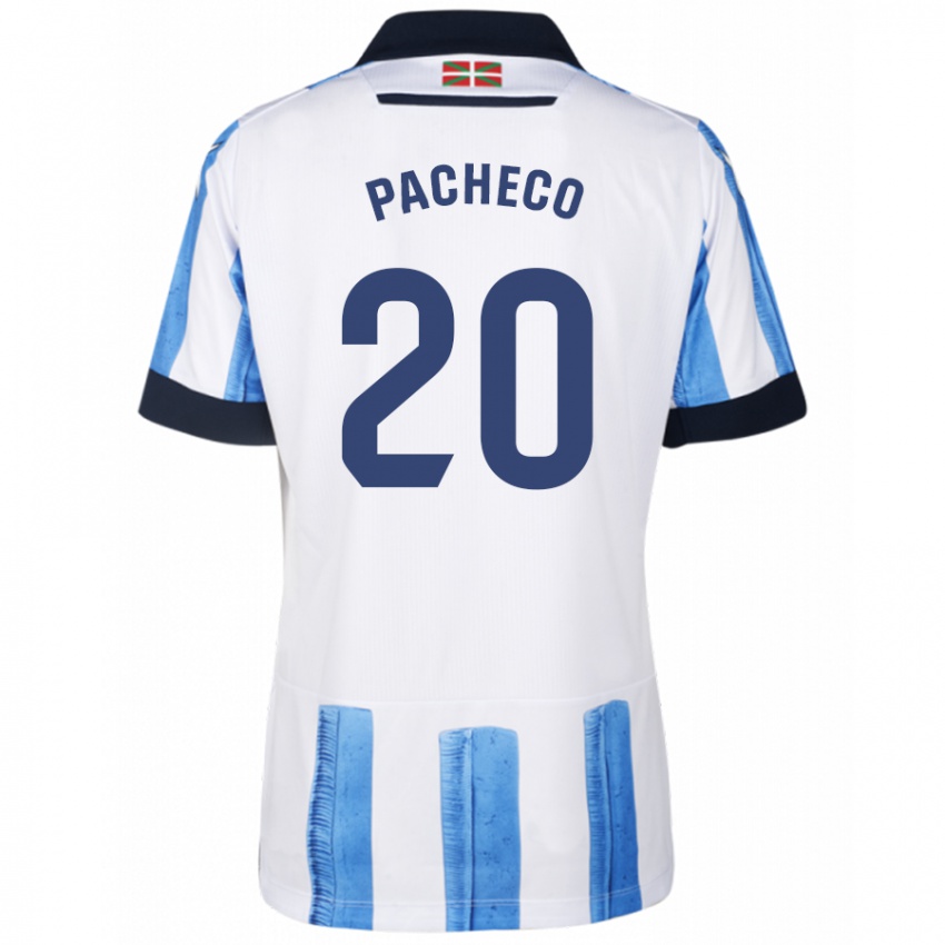 Niño Camiseta Jon Pacheco #20 Azul Blanco 1ª Equipación 2023/24 La Camisa Perú