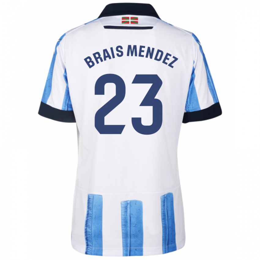 Niño Camiseta Brais Méndez #23 Azul Blanco 1ª Equipación 2023/24 La Camisa Perú