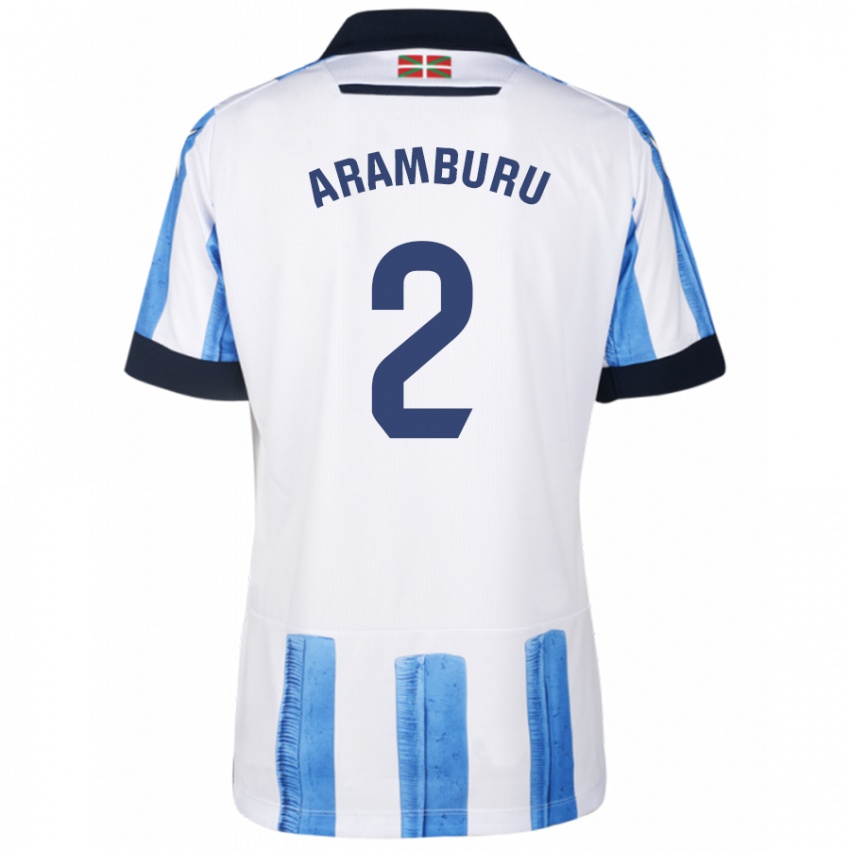 Niño Camiseta Jon Aramburu #2 Azul Blanco 1ª Equipación 2023/24 La Camisa Perú