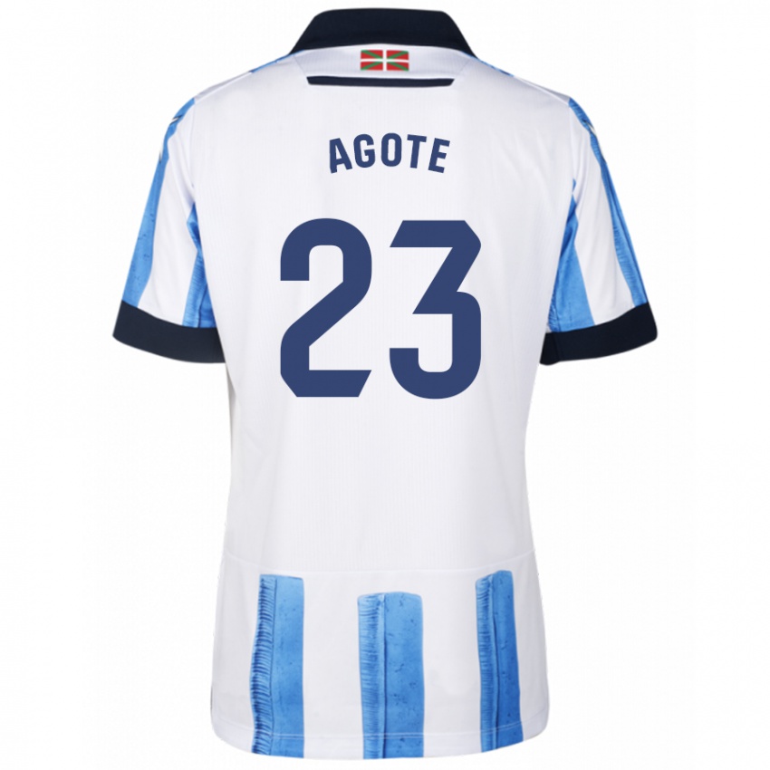 Niño Camiseta Unax Agote #23 Azul Blanco 1ª Equipación 2023/24 La Camisa Perú