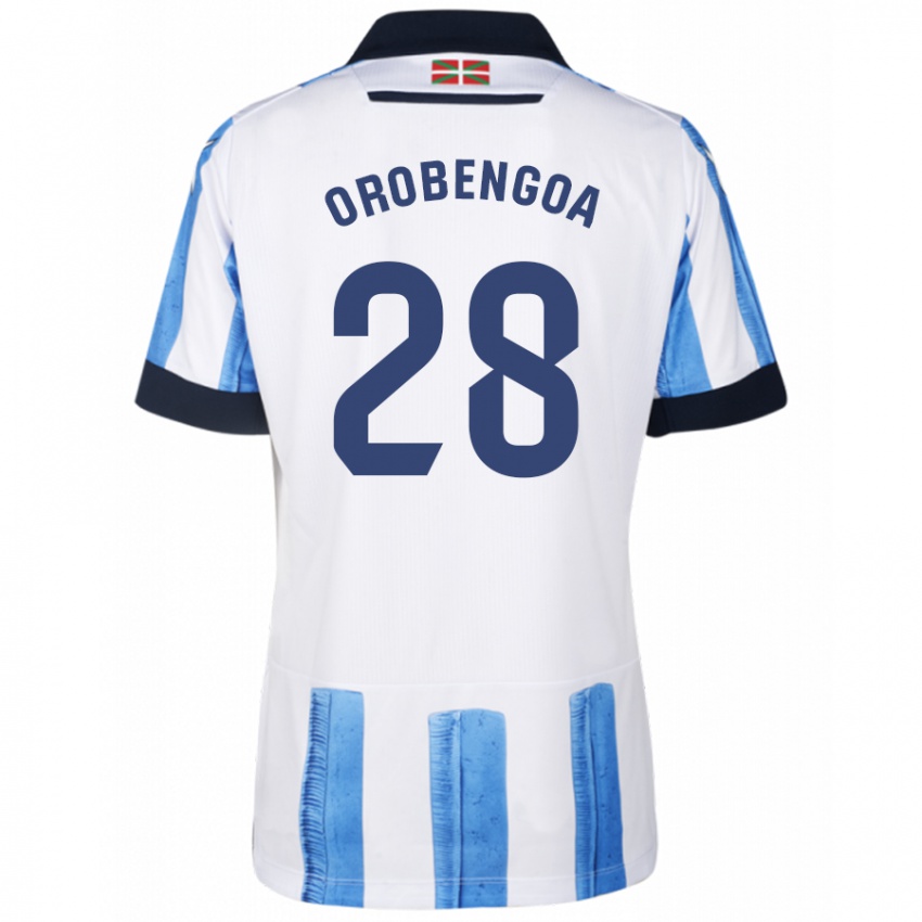 Niño Camiseta Ekain Orobengoa #28 Azul Blanco 1ª Equipación 2023/24 La Camisa Perú