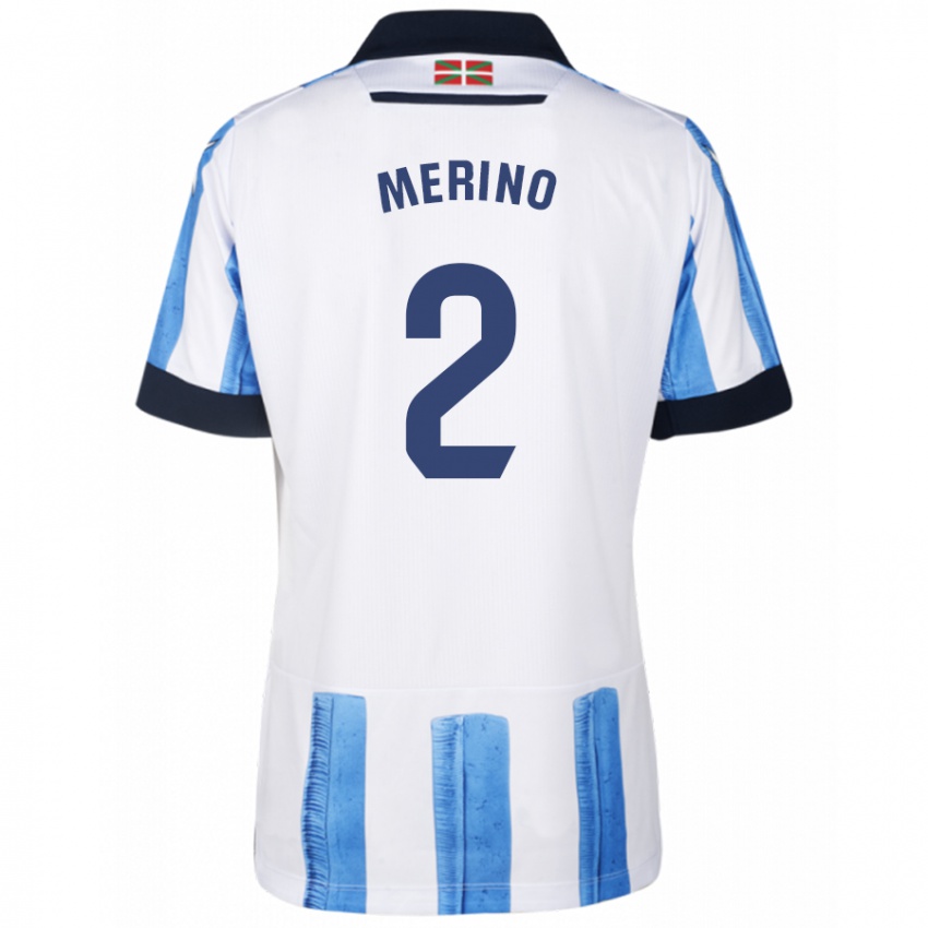 Niño Camiseta Jon Merino #2 Azul Blanco 1ª Equipación 2023/24 La Camisa Perú