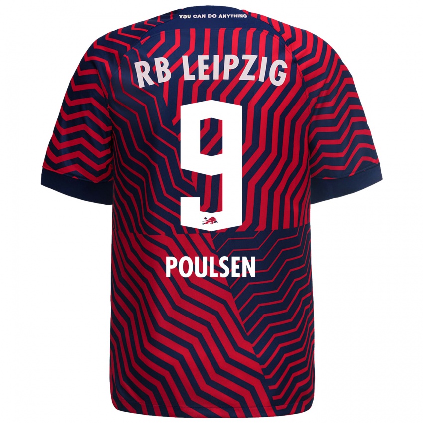 Niño Camiseta Yussuf Poulsen #9 Azul Rojo 2ª Equipación 2023/24 La Camisa Perú