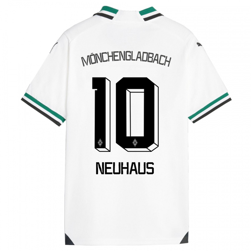 Hombre Camiseta Florian Neuhaus #10 Blanco Verde 1ª Equipación 2023/24 La Camisa Perú