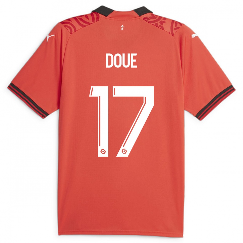 Hombre Camiseta Guéla Doué #17 Rojo 1ª Equipación 2023/24 La Camisa Perú