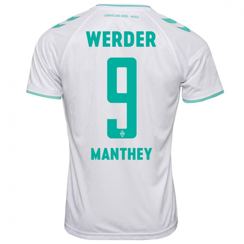 Hombre Camiseta Kevin Manthey #9 Blanco 2ª Equipación 2023/24 La Camisa Perú