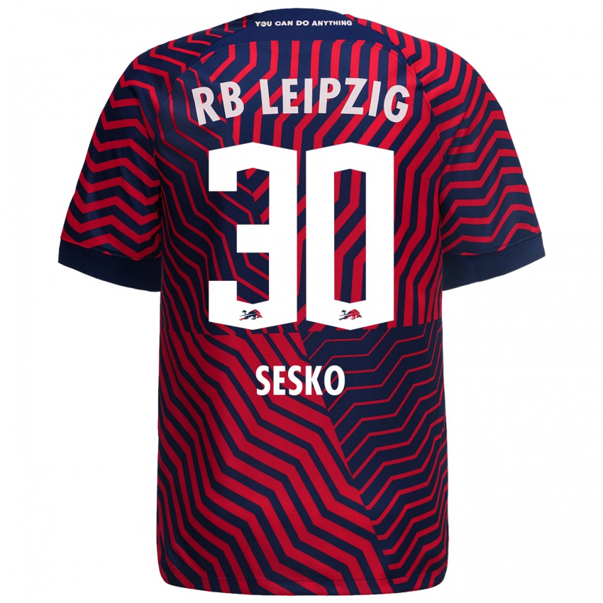 Hombre Camiseta Benjamin Sesko #30 Azul Rojo 2ª Equipación 2023/24 La Camisa Perú