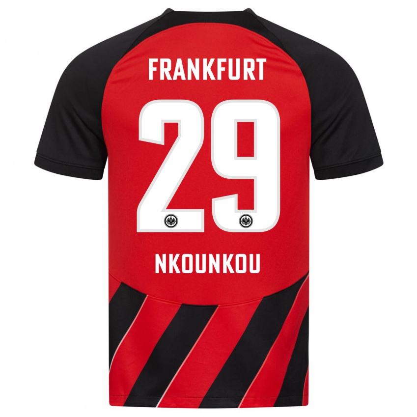 Mujer Camiseta Niels Nkounkou #29 Negro Rojo 1ª Equipación 2023/24 La Camisa Perú