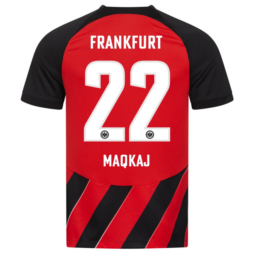 Mujer Camiseta Dritan Maqkaj #22 Negro Rojo 1ª Equipación 2023/24 La Camisa Perú