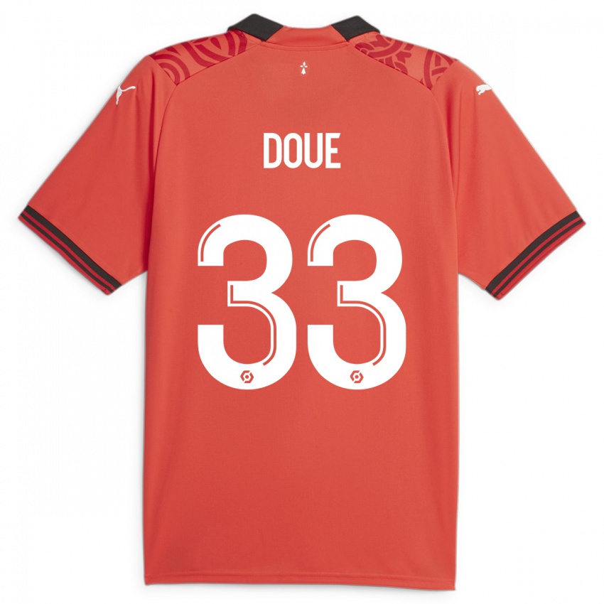 Mujer Camiseta Désiré Doué #33 Rojo 1ª Equipación 2023/24 La Camisa Perú