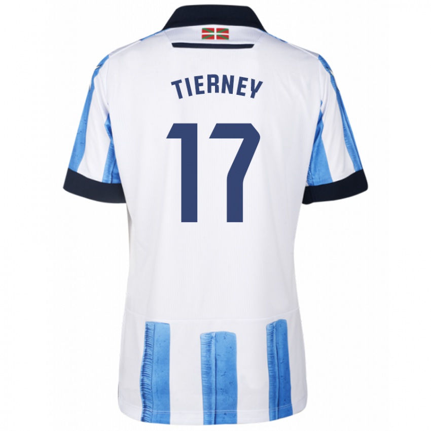 Mujer Camiseta Kieran Tierney #17 Azul Blanco 1ª Equipación 2023/24 La Camisa Perú