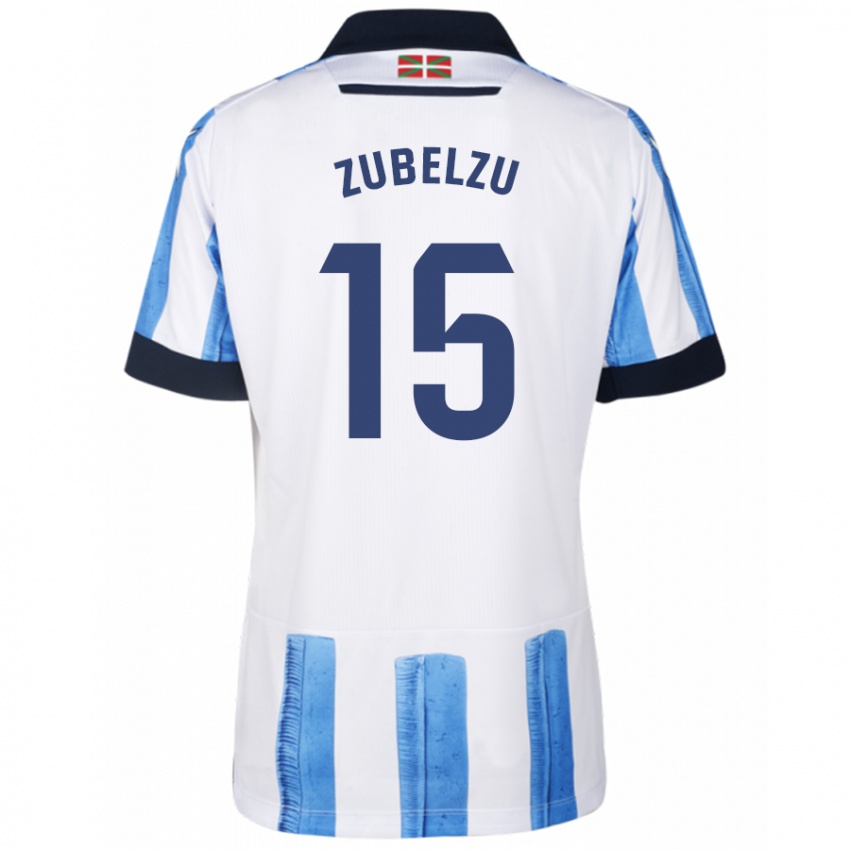 Mujer Camiseta Julen Zubelzu #15 Azul Blanco 1ª Equipación 2023/24 La Camisa Perú