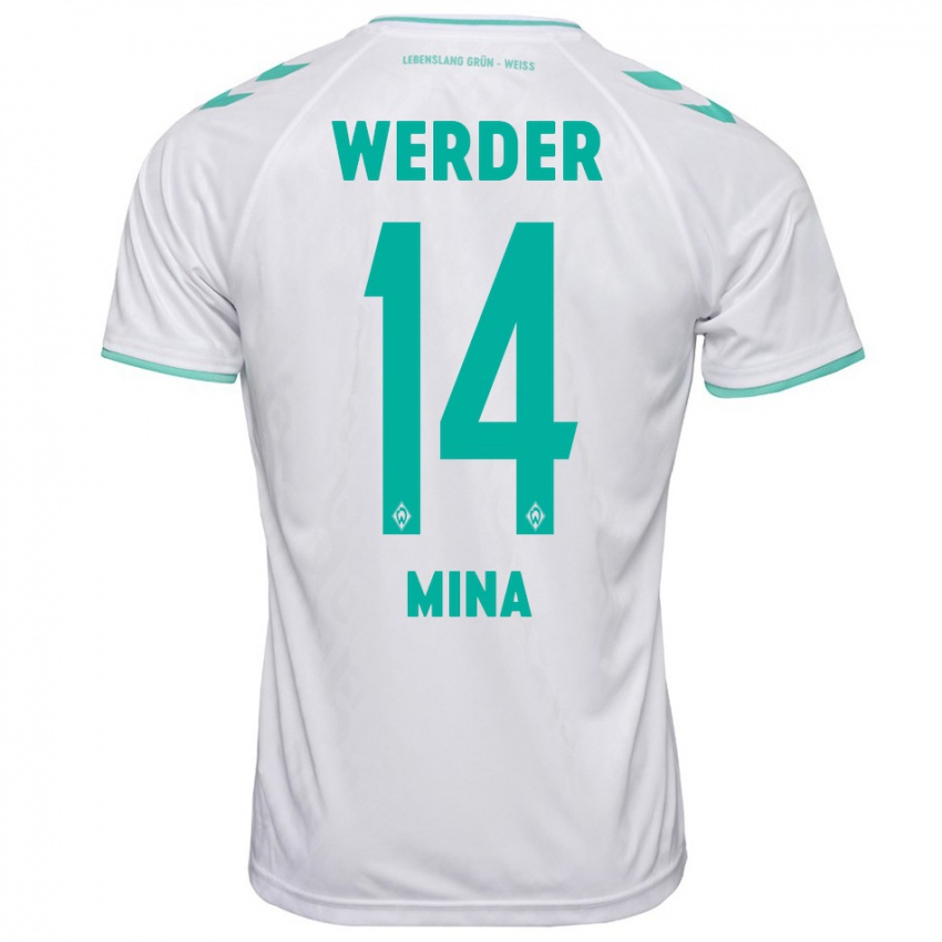 Mujer Camiseta Johan Mina #14 Blanco 2ª Equipación 2023/24 La Camisa Perú