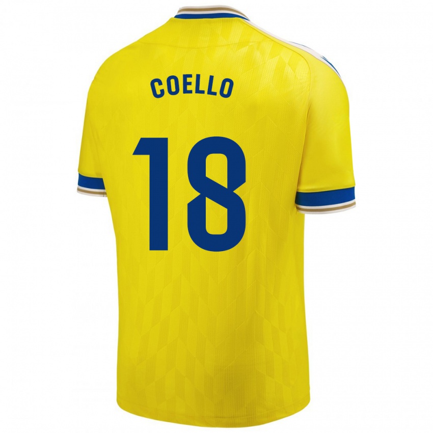 Niño Camiseta María Del Carmen Coello Vidal #18 Amarillo 1ª Equipación 2023/24 La Camisa Perú