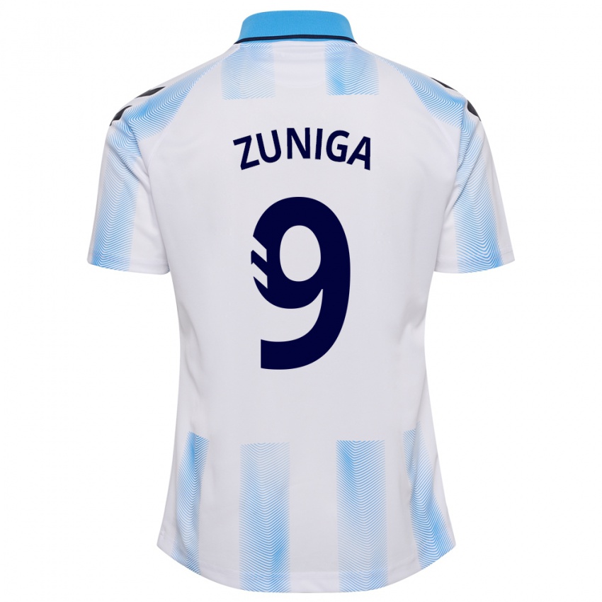 Niño Camiseta Loren Zúñiga #9 Blanco Azul 1ª Equipación 2023/24 La Camisa Perú