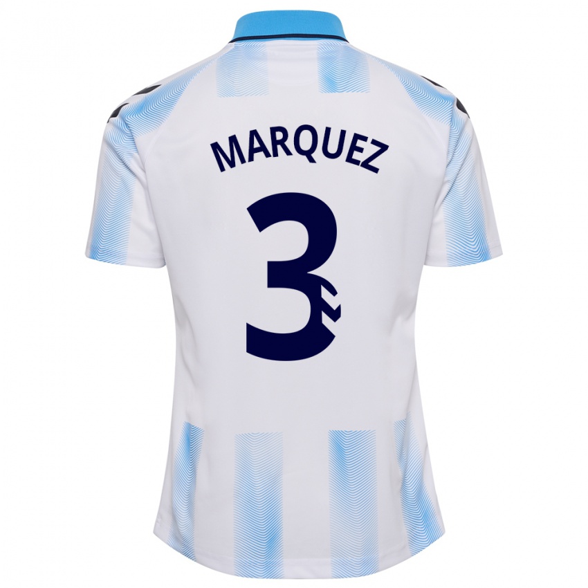 Niño Camiseta David Márquez #3 Blanco Azul 1ª Equipación 2023/24 La Camisa Perú