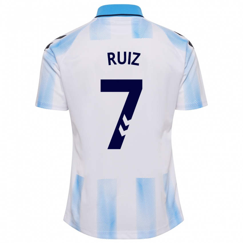 Niño Camiseta María Ruiz #7 Blanco Azul 1ª Equipación 2023/24 La Camisa Perú