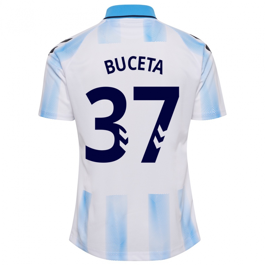 Niño Camiseta Ana Buceta #37 Blanco Azul 1ª Equipación 2023/24 La Camisa Perú