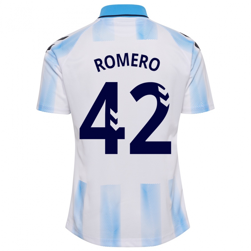 Niño Camiseta Andrea Romero #42 Blanco Azul 1ª Equipación 2023/24 La Camisa Perú