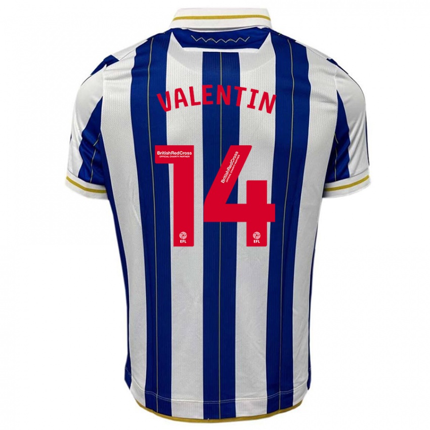 Niño Camiseta Pol Valentín #14 Azul Blanco 1ª Equipación 2023/24 La Camisa Perú