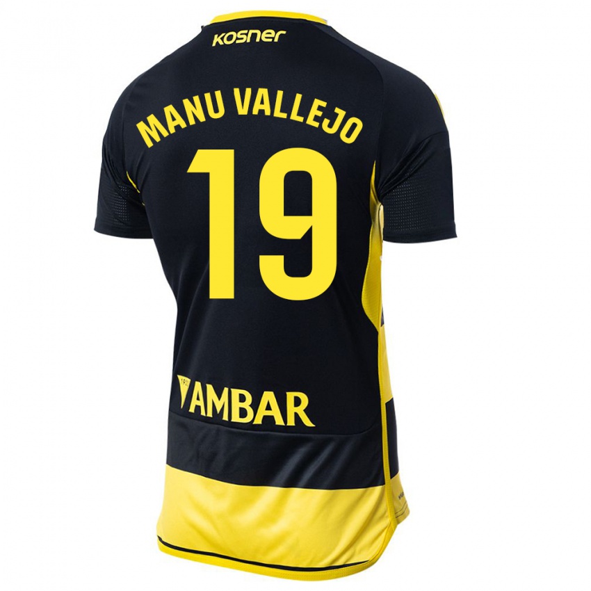 Niño Camiseta Manu Vallejo #19 Negro Amarillo 2ª Equipación 2023/24 La Camisa Perú