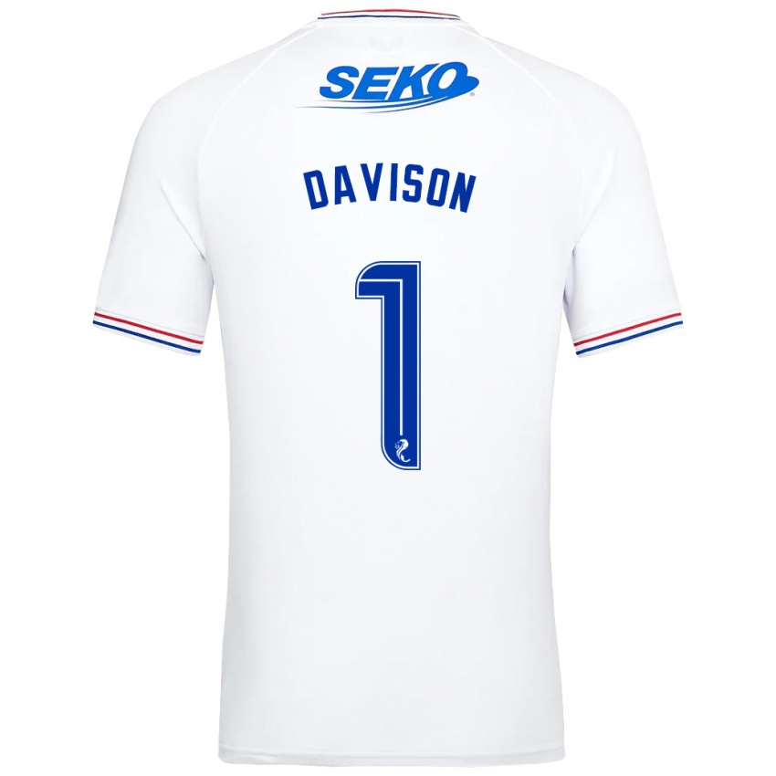 Niño Camiseta Hannah Davison #1 Blanco 2ª Equipación 2023/24 La Camisa Perú