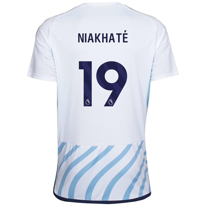 Niño Camiseta Moussa Niakhaté #19 Blanco Azul 2ª Equipación 2023/24 La Camisa Perú