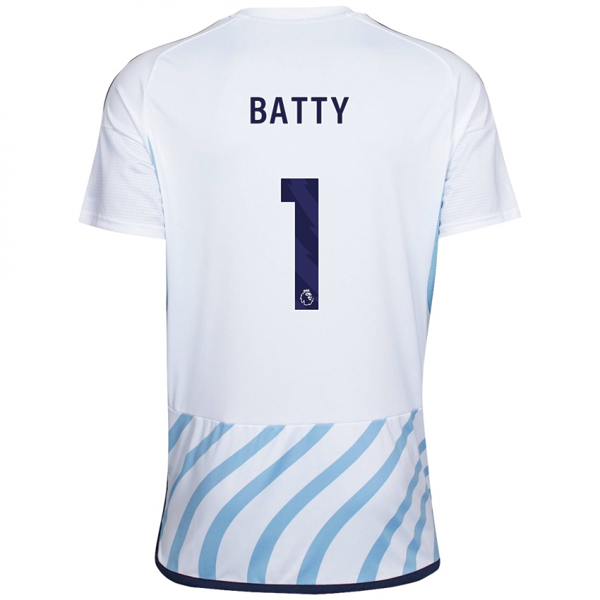 Niño Camiseta Emily Batty #1 Blanco Azul 2ª Equipación 2023/24 La Camisa Perú