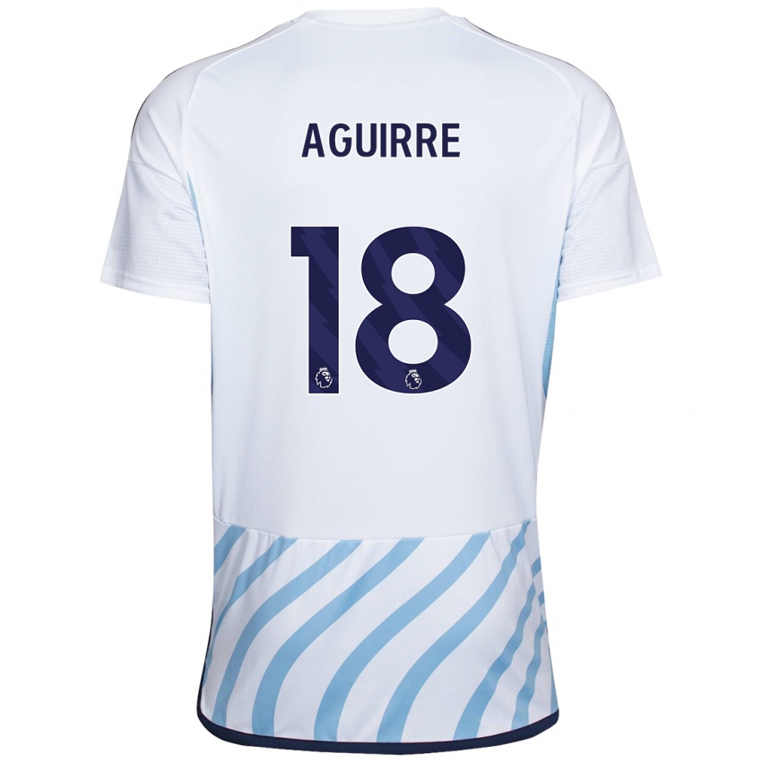 Niño Camiseta Aja Aguirre #18 Blanco Azul 2ª Equipación 2023/24 La Camisa Perú