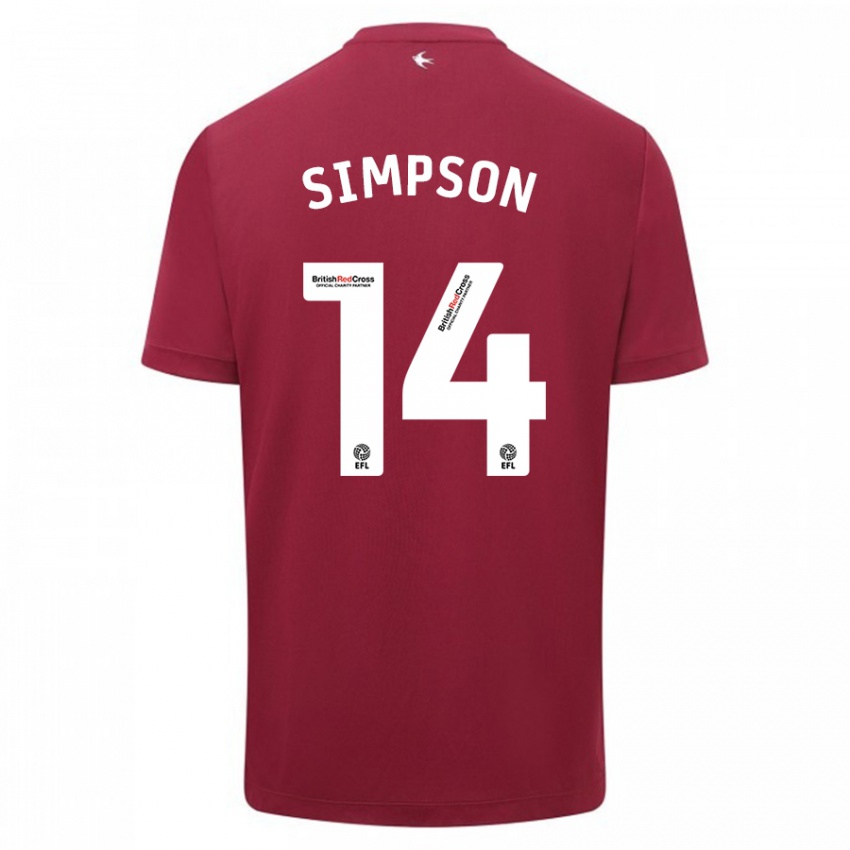 Niño Camiseta Jasmine Simpson #14 Rojo 2ª Equipación 2023/24 La Camisa Perú