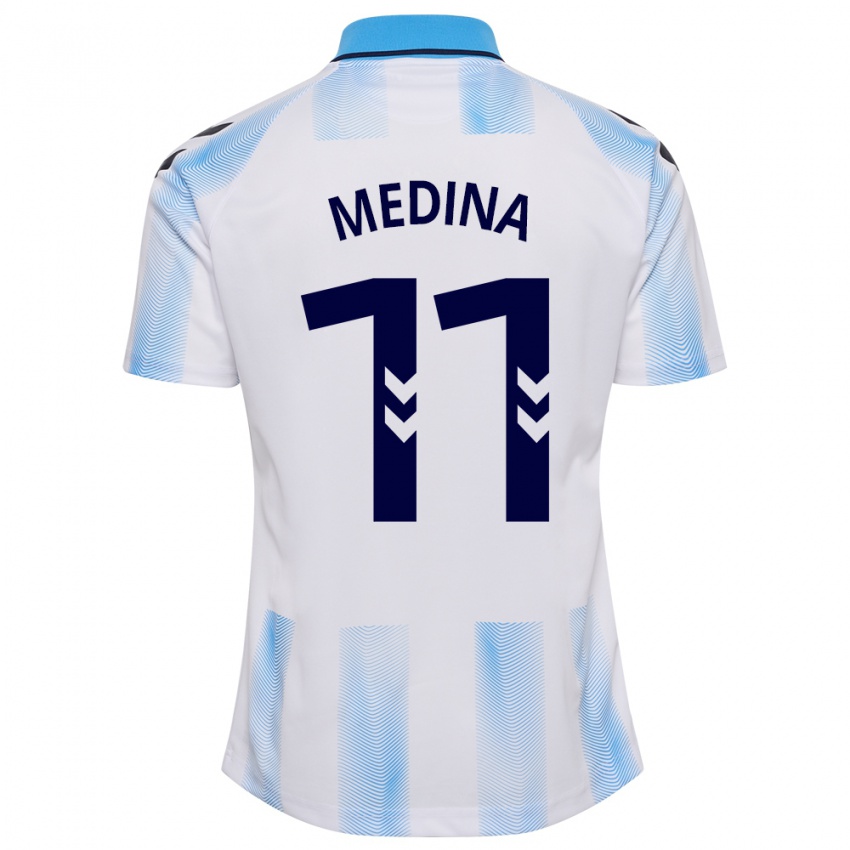 Hombre Camiseta Kevin Medina #11 Blanco Azul 1ª Equipación 2023/24 La Camisa Perú