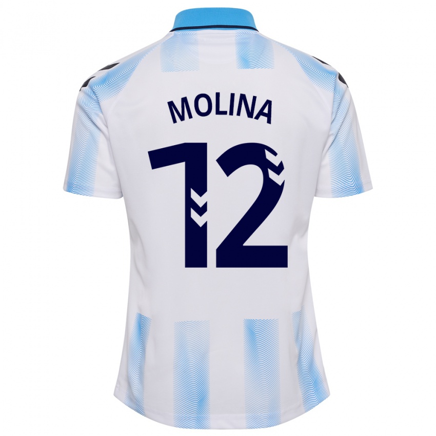 Hombre Camiseta Manu Molina #12 Blanco Azul 1ª Equipación 2023/24 La Camisa Perú