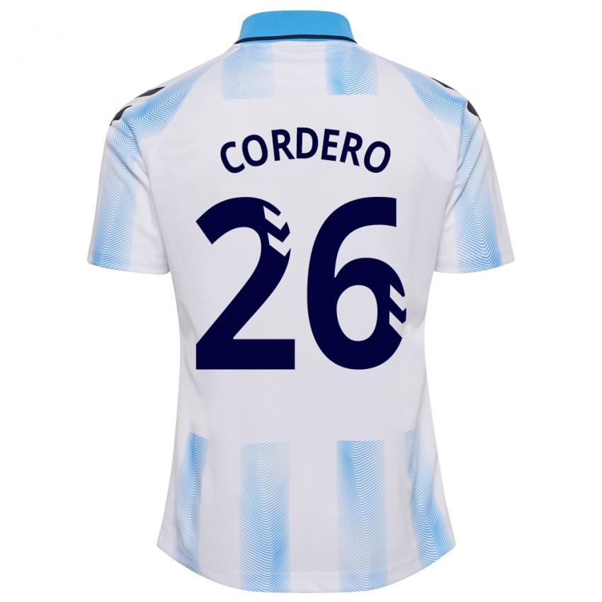 Hombre Camiseta Antonio Cordero #26 Blanco Azul 1ª Equipación 2023/24 La Camisa Perú